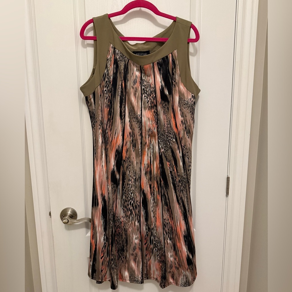 Perceptions Olive and Multicolor Sleeveless Midi Dress
